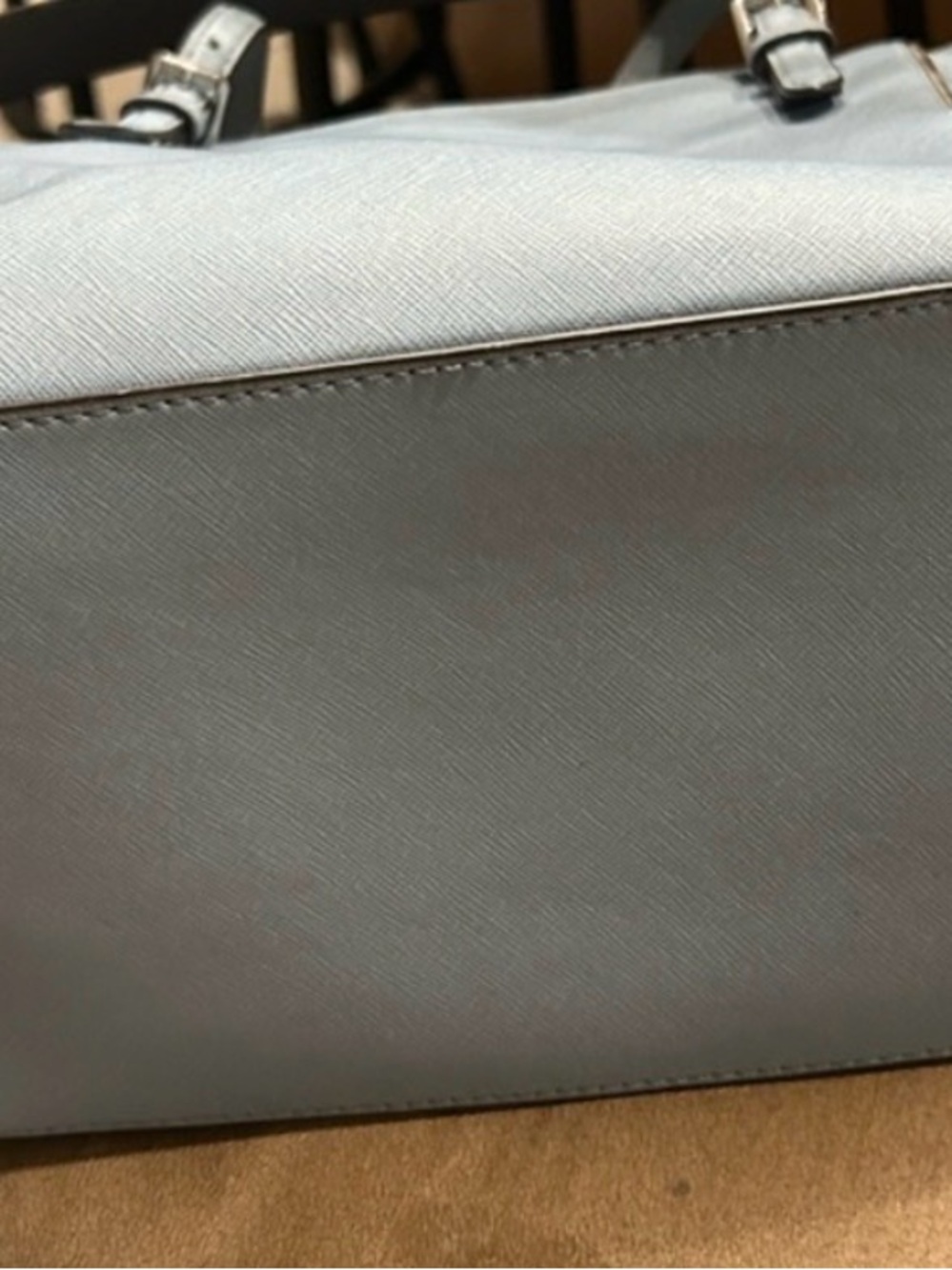 MICHAEL KORS Powder Blue Saffiano Leather Tote with Gold Trim - Picture 8 of 10